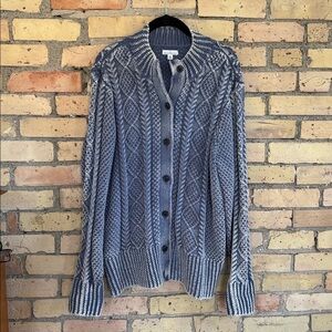 L.L. Bean Signature blue distressed Button-Up Cable Knit Cardigan 100% cotton